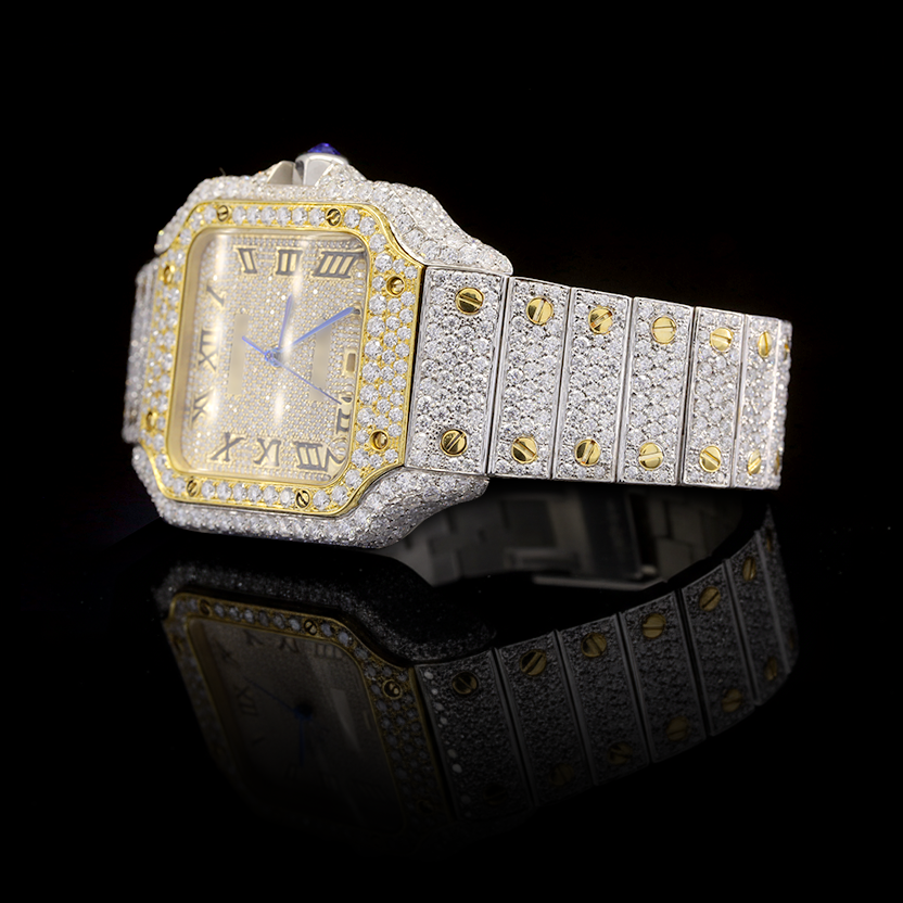 Moissanite Iced Out Square Automatic Watch – Dual Tone Yellow Edition (41mm)