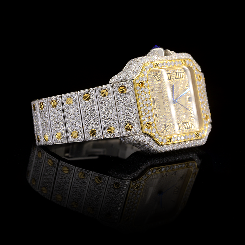 Moissanite Iced Out Square Automatic Watch – Dual Tone Yellow Edition (41mm)