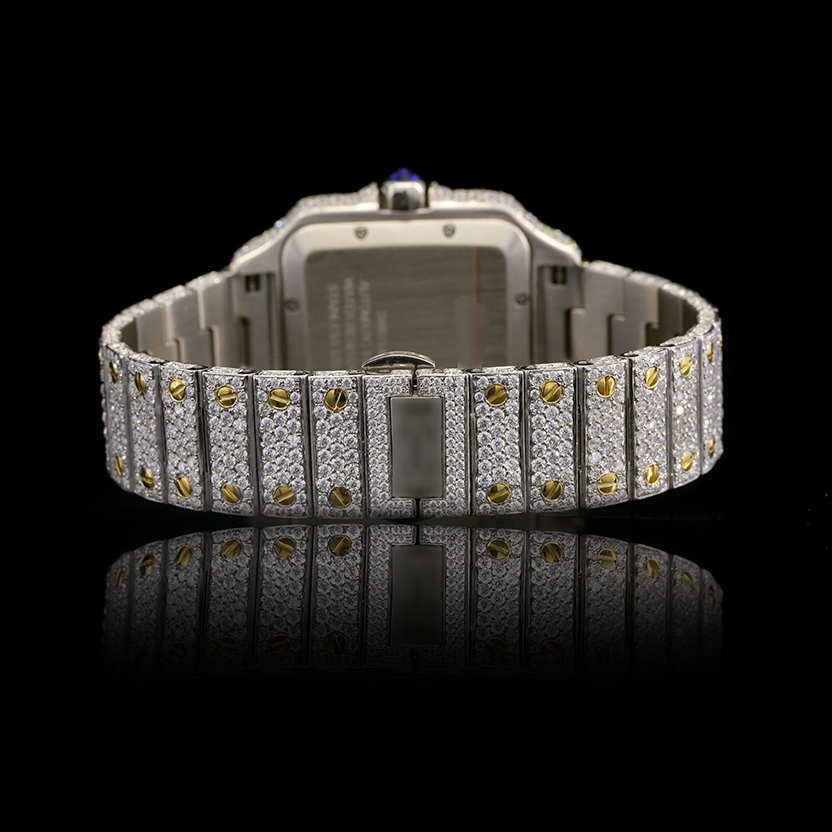 Moissanite Iced Out Square Automatic Watch – Dual Tone Yellow Edition (41mm)