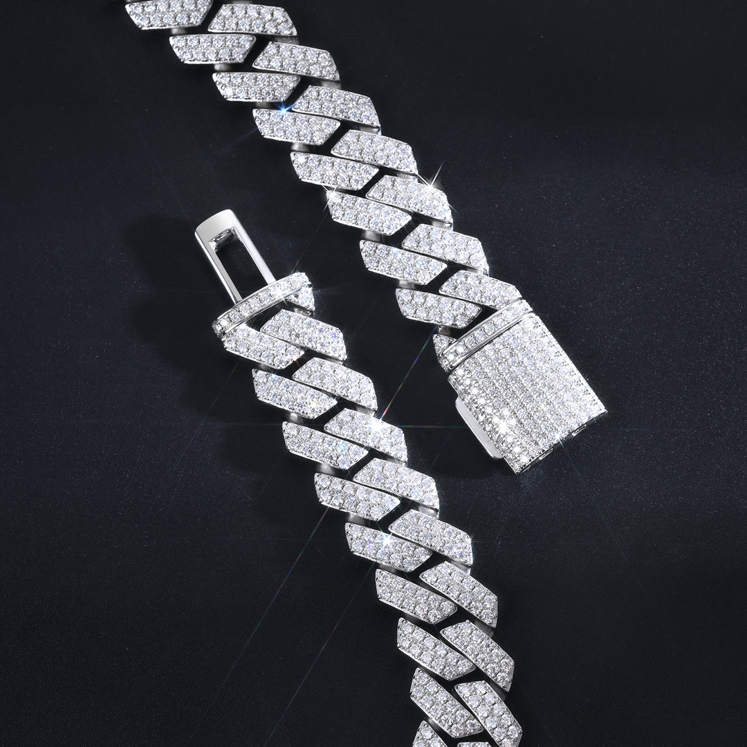 Moissanite Miami Cuban Square Link Prong Bracelet – Iced Out, 925 Silver