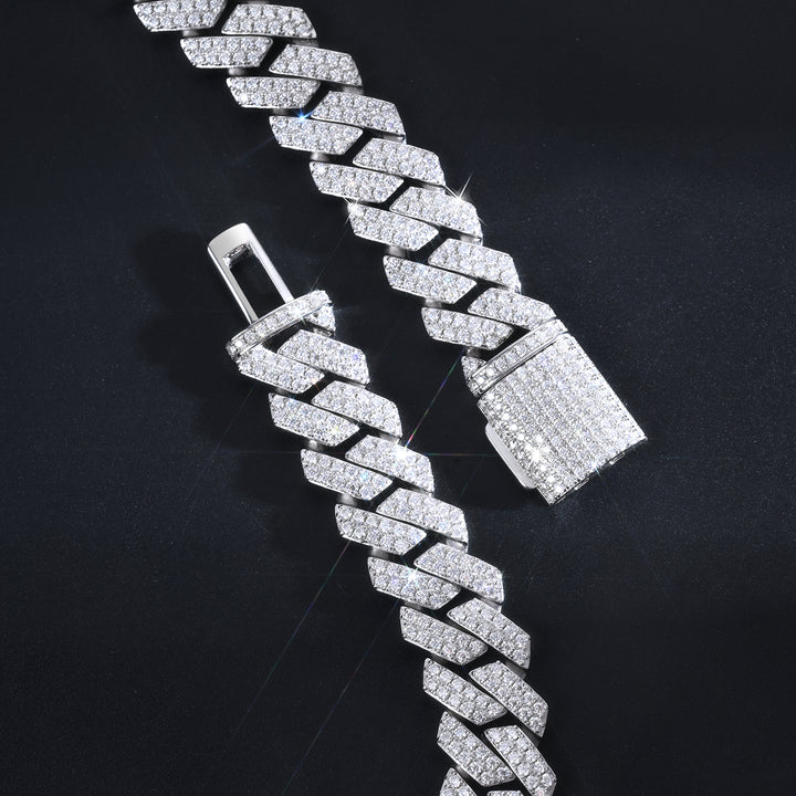 Moissanite Miami Cuban Square Link Prong Bracelet – Iced Out, 925 Silver