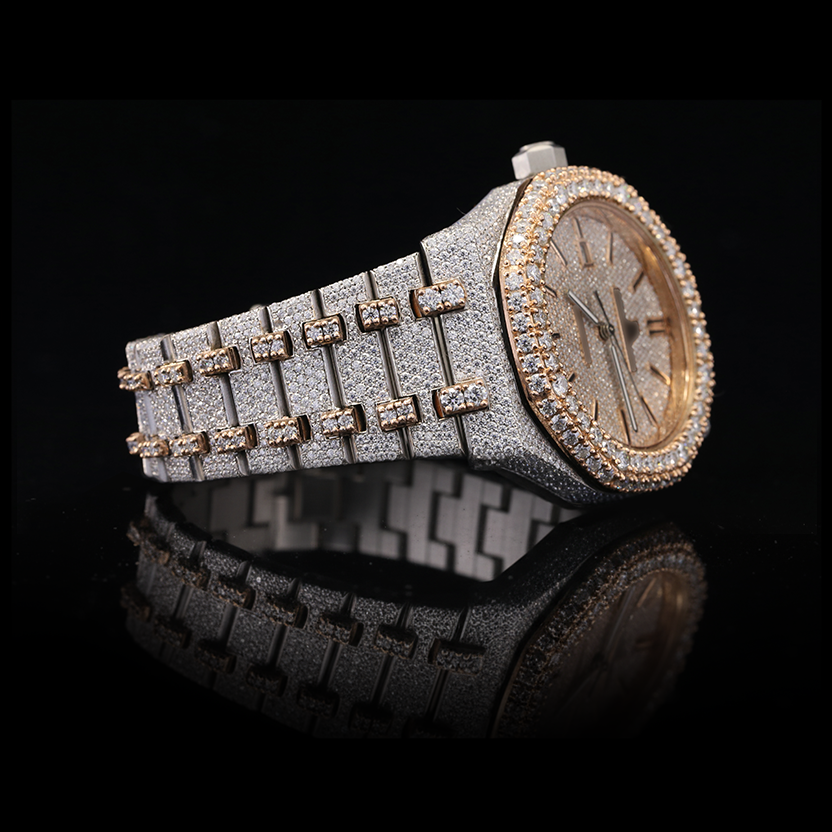 Moissanite Iced Out Round Automatic Watch – Dual Tone Rose Gold Edition (41mm)