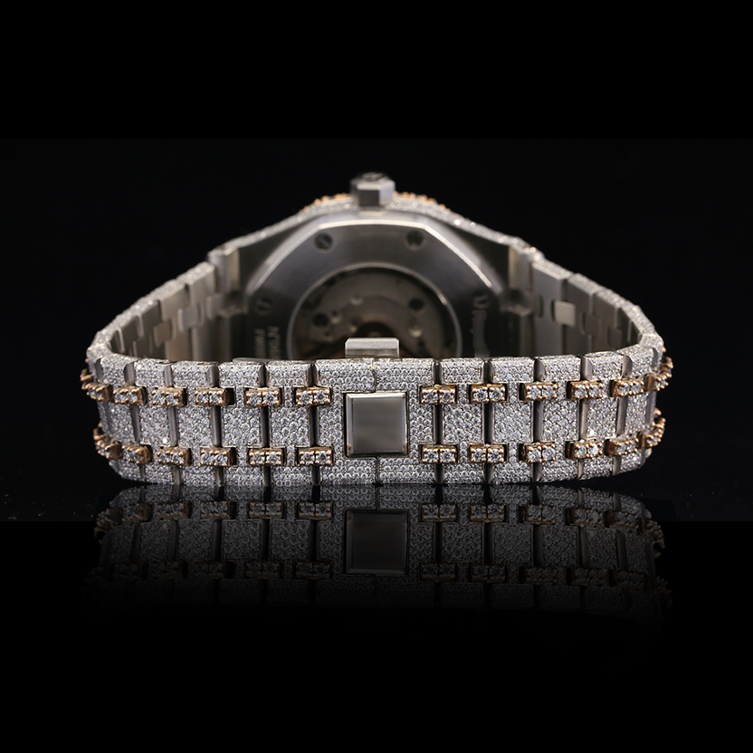 Moissanite Iced Out Round Automatic Watch – Dual Tone Rose Gold Edition (41mm)