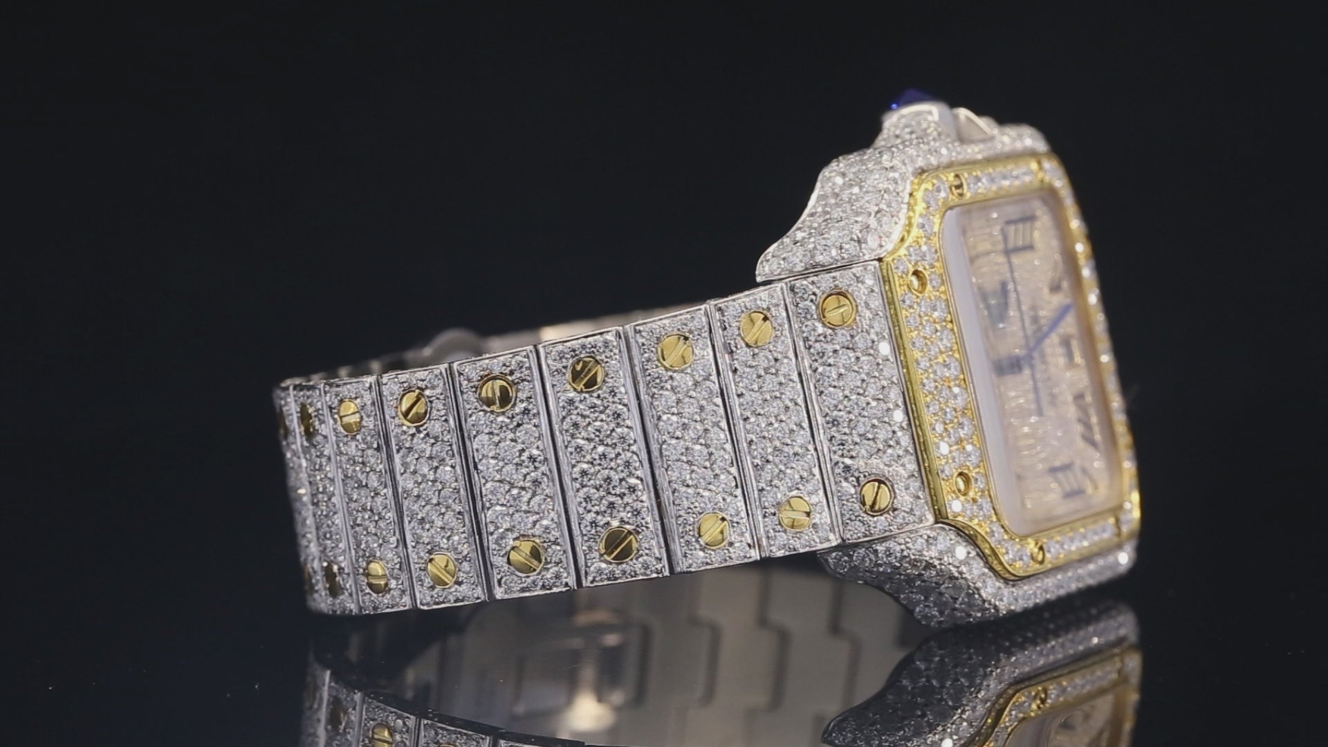 Moissanite Iced Out Square Automatic Watch – Dual Tone Yellow Edition (41mm)