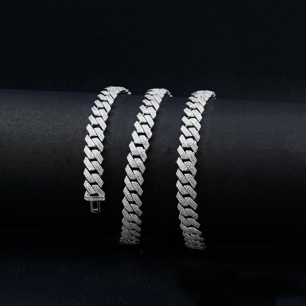 Moissanite Classic Monaco Cuban Necklace Chain – Iced Out (925 Silver, 14mm)
