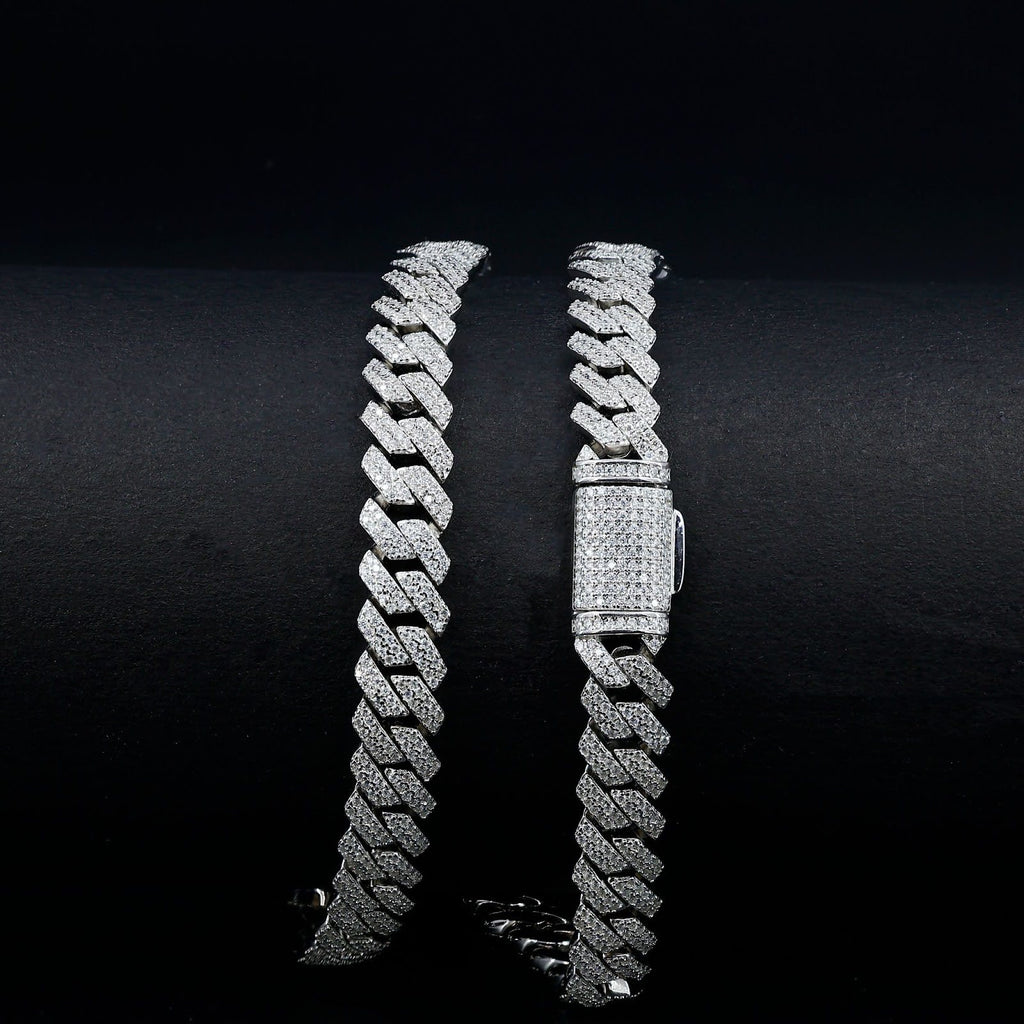 Moissanite Classic Monaco Cuban Necklace Chain – Iced Out (925 Silver, 14mm)