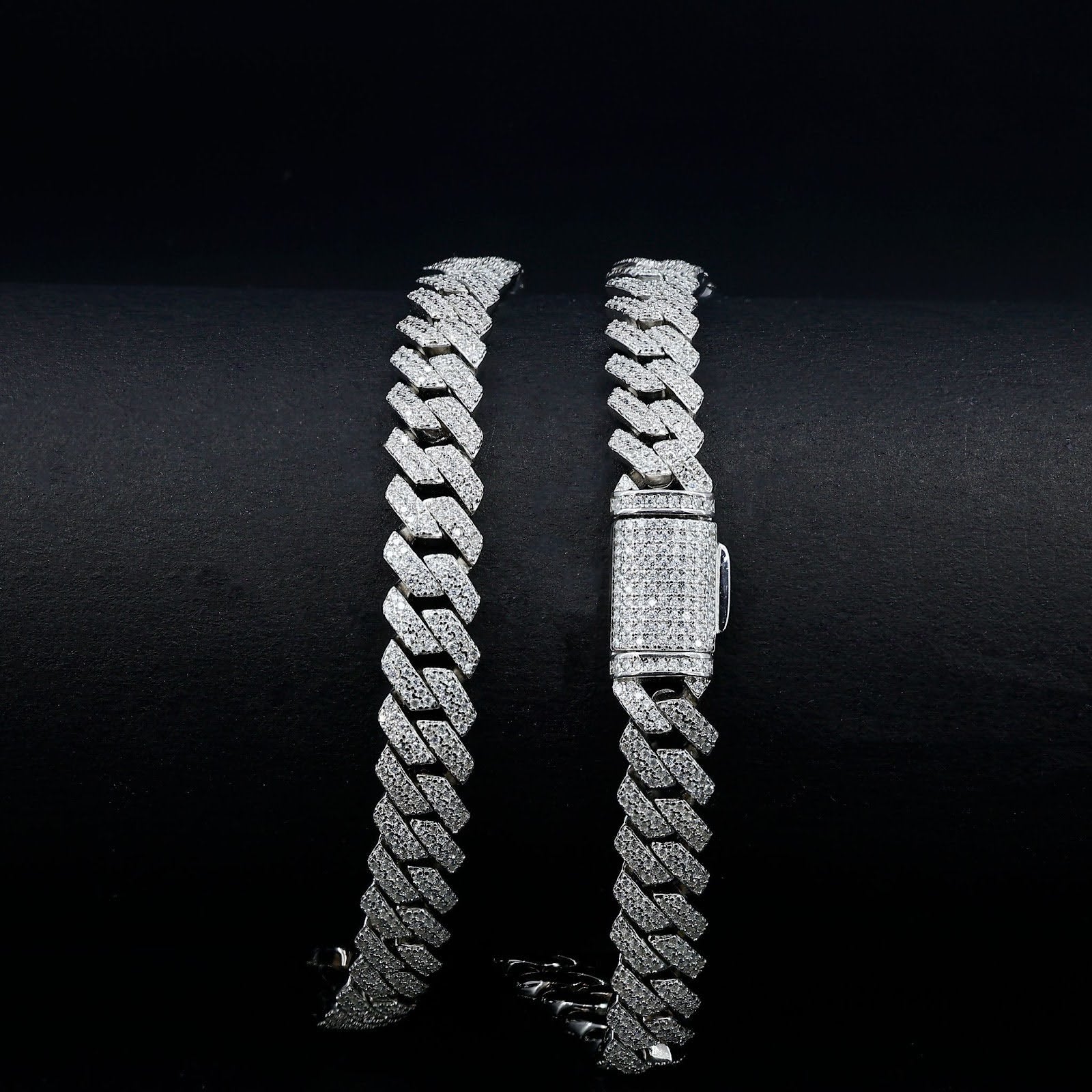 Moissanite Classic Monaco Cuban Necklace Chain – Iced Out (925 Silver, 14mm)