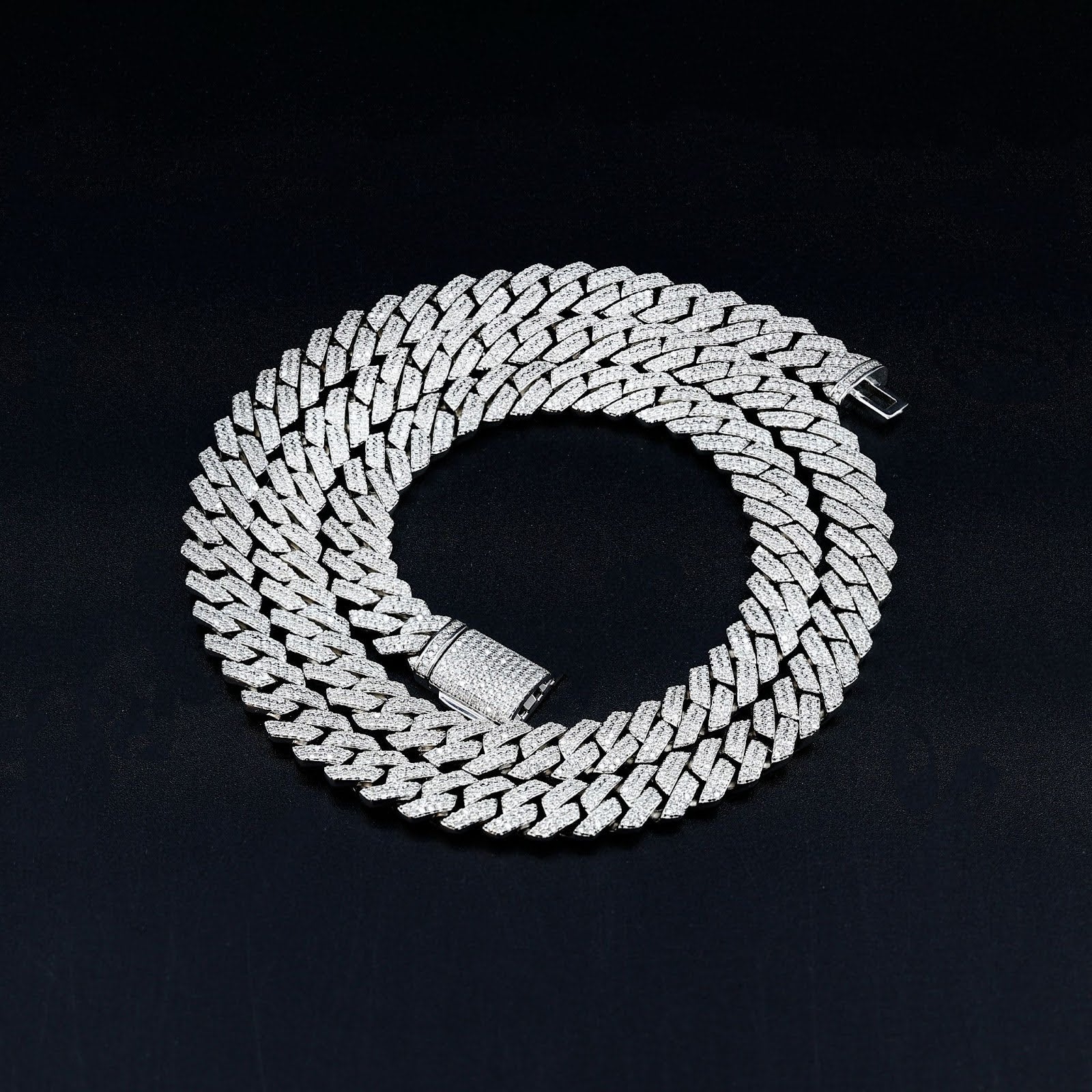 Moissanite Classic Monaco Cuban Necklace Chain – Iced Out (925 Silver, 14mm)