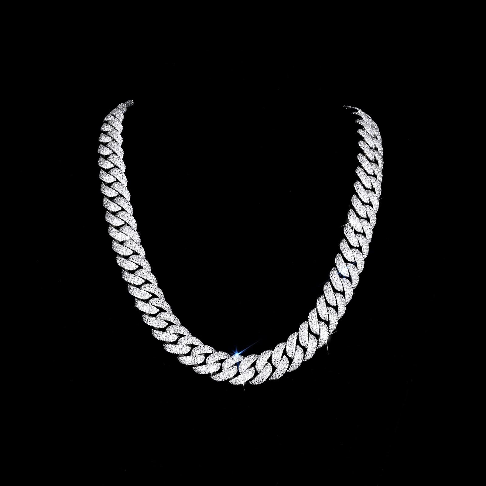 Moissanite Miami Cuban Link Mossaic Setting Chain Necklace – Iced Out
